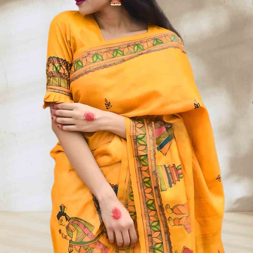  Handpainted Madhubani 'Vivah' Tussar Silk Saree